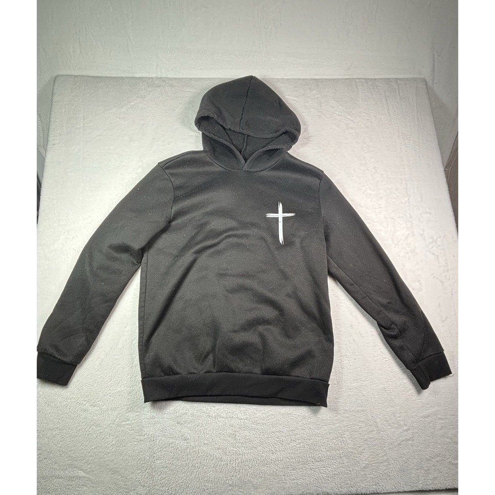 Manfinity Men's Hoodie Pullover Cross Print Philippians 4:13 Black Size Medium